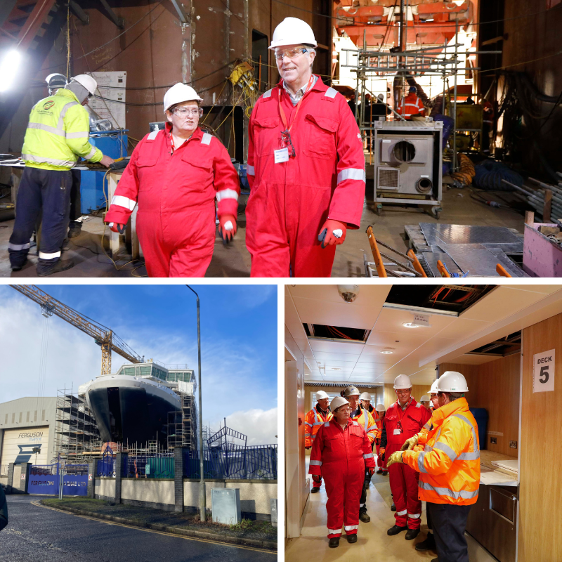 A collage of images from the Committee's visit to Ferguson Marine Port Glasgow